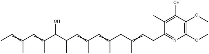 2-(10-ヒドロキシ-3,5,7,9,11,13-ヘキサメチル-2,5,7,11,13-ペンタデカペンタエニル)-3-メチル-5,6-ジメトキシピリジン-4-オール 化学構造式