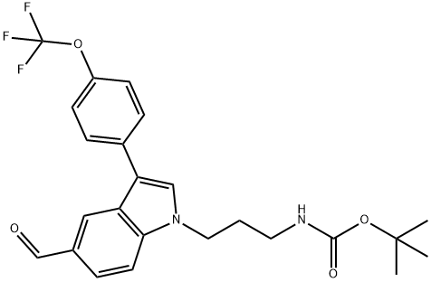 1,1-Dimethylethyl N-[3-[5-formyl-3-[4-(trifluoromethoxy)phenyl]-1H-indol-1-yl]propyl]carbamate Struktur
