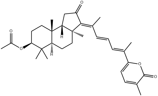 2H-Pyran-2-one, 6-[(1E,3E,5E)-5-[(3aS,5aR,7S,9aR,9bS)-7-(acetyloxy)dodecahydro-3a,6,6,9a-tetramethyl-2-oxo-3H-benz[e]inden-3-ylidene]-1-methyl-1,3-hexadien-1-yl]-3-methyl-,184885-07-2,结构式