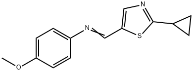 N-[(2-Cyclopropyl-5-thiazolyl)methylene]-4-methoxybenzenamine 化学構造式