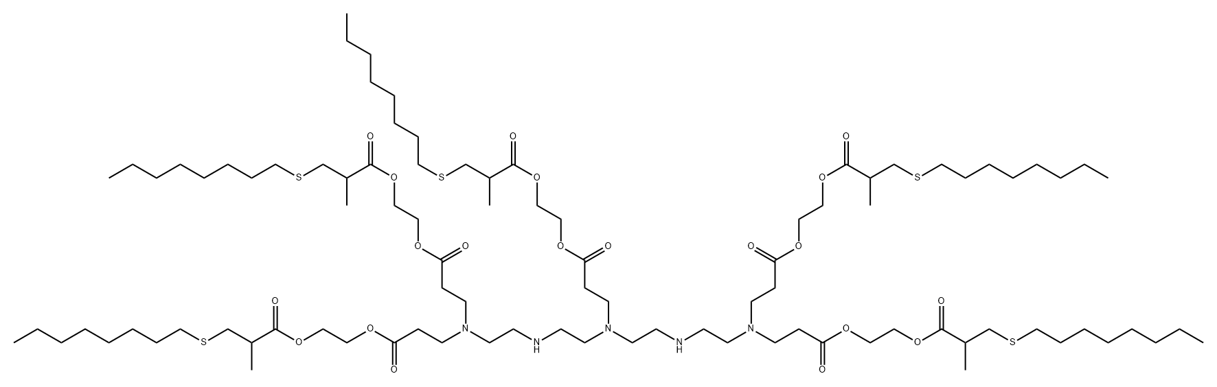4,7,10,13,16-Pentaazanonadecanedioic acid, 4,10,16-tris[3-[2-[2-methyl-3-(octylthio)-1-oxopropoxy]ethoxy]-3-oxopropyl]-, 1,19-bis[2-[2-methyl-3-(octylthio)-1-oxopropoxy]ethyl] ester Struktur