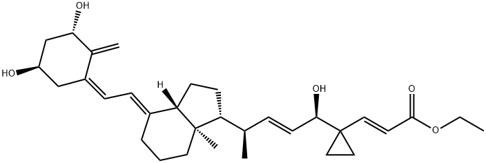(24R)-22,23-ジデヒドロ-26,27-シクロ-25-[(E)-2-(エトキシカルボニル)エテニル]-1α,24-ジヒドロキシコレカルシフェロール 化学構造式