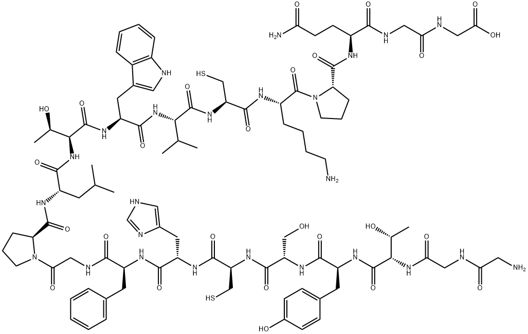 Glycine, glycylglycyl-L-threonyl-L-tyrosyl-L-seryl-L-cysteinyl-L-histidyl-L-phenylalanylglycyl-L-prolyl-L-leucyl-L-threonyl-L-tryptophyl-L-valyl-L-cysteinyl-L-lysyl-L-prolyl-L-glutaminylglycyl- Structure