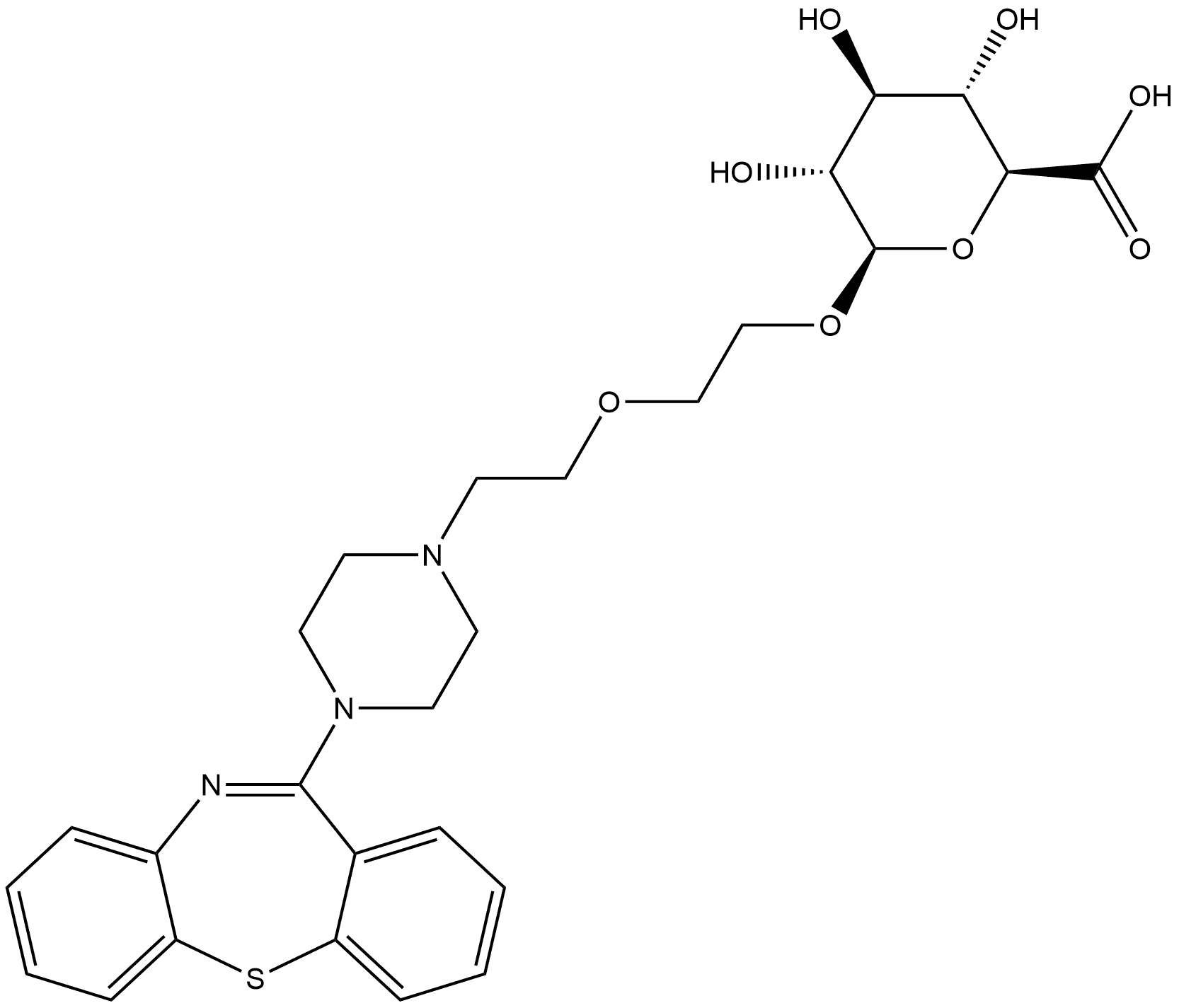 β-D-Glucopyranosiduronic acid, 2-[2-(4-dibenzo[b,f][1,4]thiazepin-11-yl-1-piperazinyl)ethoxy]ethyl Struktur
