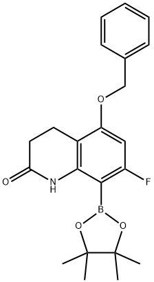 2(1H)-Quinolinone, 7-fluoro-3,4-dihydro-5-(phenylmethoxy)-8-(4,4,5,5-tetramethyl-1,3,2-dioxaborolan-2-yl)- Structure