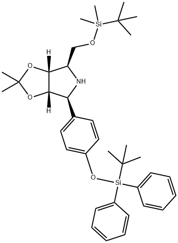 4H-1,3-Dioxolo4,5-cpyrrole, 4-(1,1-dimethylethyl)dimethylsilyloxymethyl-6-4-(1,1-dimethylethyl)diphenylsilyloxyphenyltetrahydro-2,2-dimethyl-, (3aR,4R,6S,6aS)- Structure