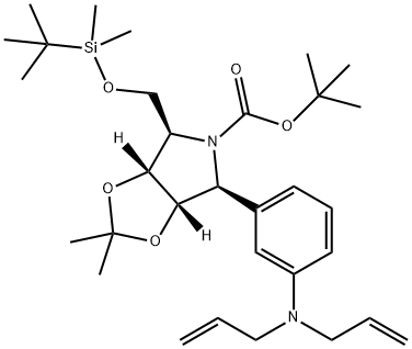 5H-1,3-Dioxolo4,5-cpyrrole-5-carboxylic acid, 4-(1,1-dimethylethyl)dimethylsilyloxymethyl-6-3-(di-2-propenylamino)phenyltetrahydro-2,2-dimethyl-, 1,1-dimethylethyl ester, (3aR,4R,6S,6aS)- Structure