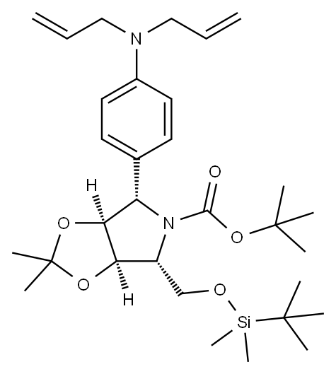 5H-1,3-Dioxolo4,5-cpyrrole-5-carboxylic acid, 4-(1,1-dimethylethyl)dimethylsilyloxymethyl-6-4-(di-2-propenylamino)phenyltetrahydro-2,2-dimethyl-, 1,1-dimethylethyl ester, (3aR,4R,6S,6aS)- Struktur