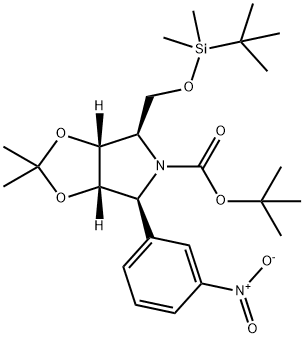 5H-1,3-Dioxolo4,5-cpyrrole-5-carboxylic acid, 4-(1,1-dimethylethyl)dimethylsilyloxymethyltetrahydro-2,2-dimethyl-6-(3-nitrophenyl)-, 1,1-dimethylethyl ester, (3aR,4R,6S,6aS)- Structure