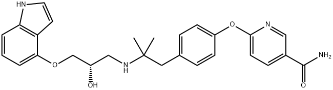 3-Pyridinecarboxamide, 6-[4-[2-[[(2S)-2-hydroxy-3-(1H-indol-4-yloxy)propyl]amino]-2-methylpropyl]phenoxy]- Structure