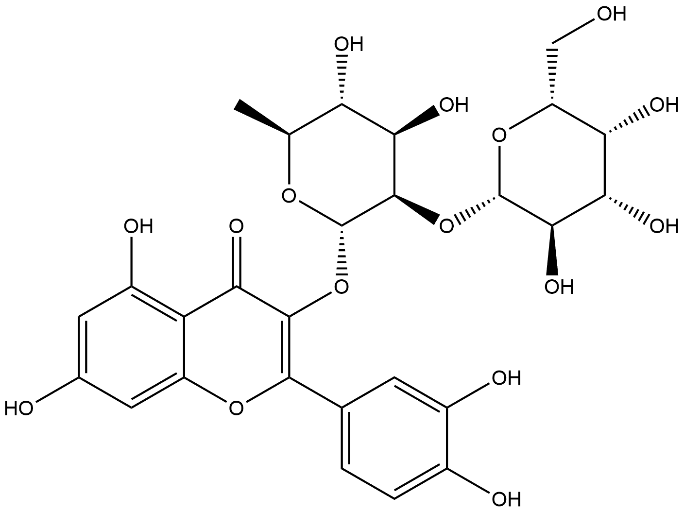 槲皮素-3-半乳糖基(1→2)鼠李糖苷, 189135-70-4, 结构式