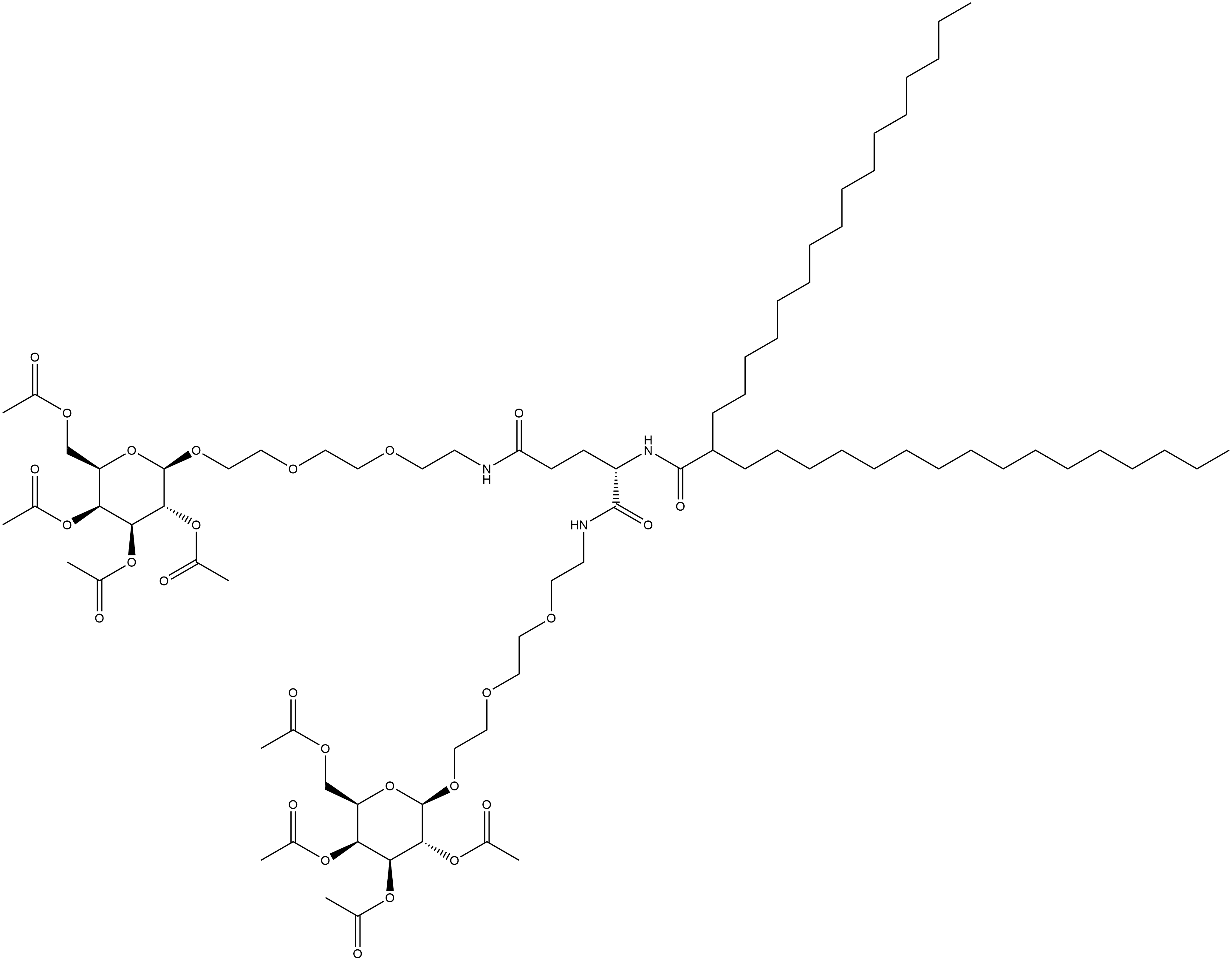 (2S)-2-[(2-hexadecyl-1-oxooctadecyl)amino]-N,N'-bis[2-[2-[2-[(2,3,4,6-tetra-O-acetyl-β-D-galactopyranosyl)oxy]ethoxy]ethoxy]ethyl]-Pentanediamide Structure