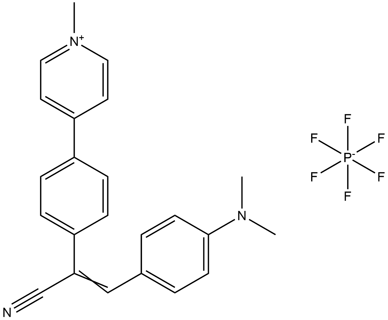 Pyridinium, 4-[4-[1-cyano-2-[4-(dimethylamino)phenyl]ethenyl]phenyl]-1-methyl-, hexafluorophosphate(1-) (1:1) Structure