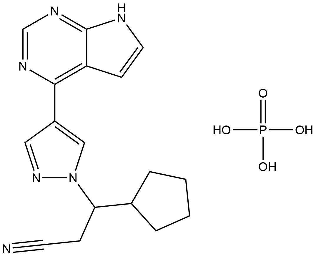 1H-Pyrazole-1-propanenitrile, β-cyclopentyl-4-(7H-pyrrolo[2,3-d]pyrimidin-4-yl)-, phosphate (1:1) Structure