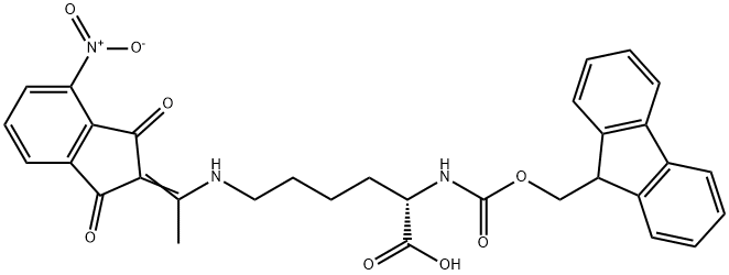Nα-(9-Fluorenylmethoxycarbonyl)-Nε-[1-(4-nitro-1,3-dioxo-indan-2-ylidene)ethyl]-L-lysine Struktur