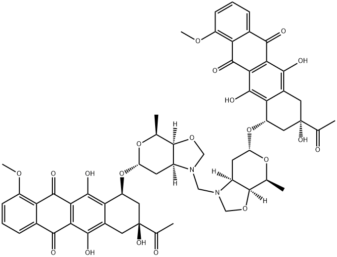 5,12-Naphthacenedione, 7,7'-[methylenebis[[(3aS,4S,6R,7aS)-tetrahydro-4-methyl-2H-pyrano[4,3-d]oxazole-1,6(6H)-diyl]oxy]]bis[9-acetyl-7,8,9,10-tetrahydro-6,9,11-trihydroxy-4-methoxy-, (7S,7'S,9S,9'S)- Structure