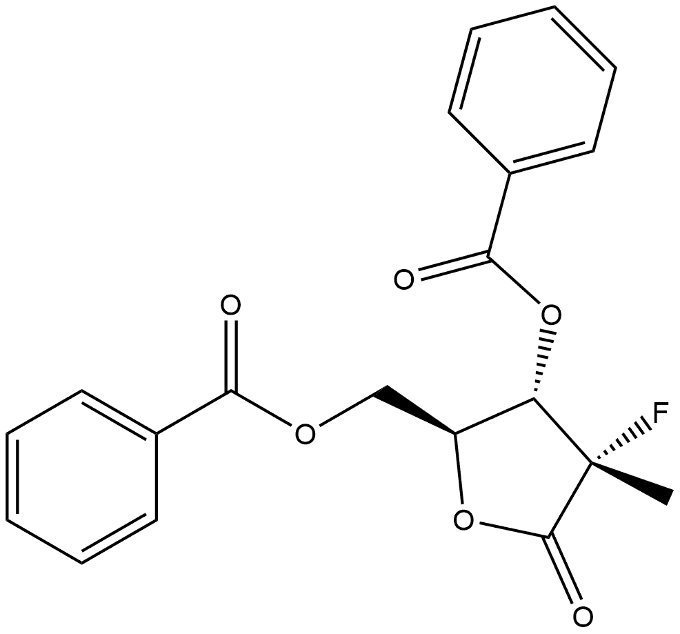 L-erythro-Pentonic acid, 2-deoxy-2-fluoro-2-methyl-, γ-lactone, 3,5-dibenzoate, (2S)- Structure