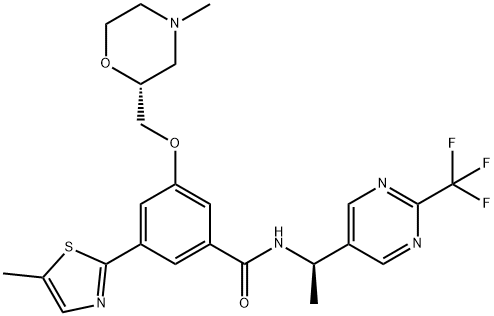 Benzamide, 3-[[(2R)-4-methyl-2-morpholinyl]methoxy]-5-(5-methyl-2-thiazolyl)-N-[(1R)-1-[2-(trifluoromethyl)-5-pyrimidinyl]ethyl]- Structure