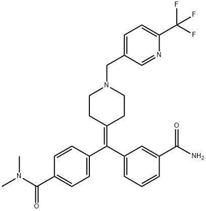 4-((3-carbamoylphenyl)(1-((6-(trifluoromethyl)pyridin-3-yl)methyl)piperidin-4-ylidene)methyl)-N,N-dimethylbenzamide 结构式