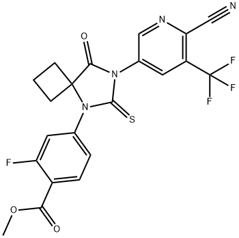 Benzoic acid, 4-[7-[6-cyano-5-(trifluoromethyl)-3-pyridinyl]-8-oxo-6-thioxo-5,7-diazaspiro[3.4]oct-5-yl]-2-fluoro-, methyl ester Struktur