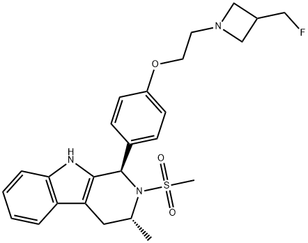 1H-Pyrido[3,4-b]indole, 1-[4-[2-[3-(fluoromethyl)-1-azetidinyl]ethoxy]phenyl]-2,3,4,9-tetrahydro-3-methyl-2-(methylsulfonyl)-, (1R,3R)- Structure