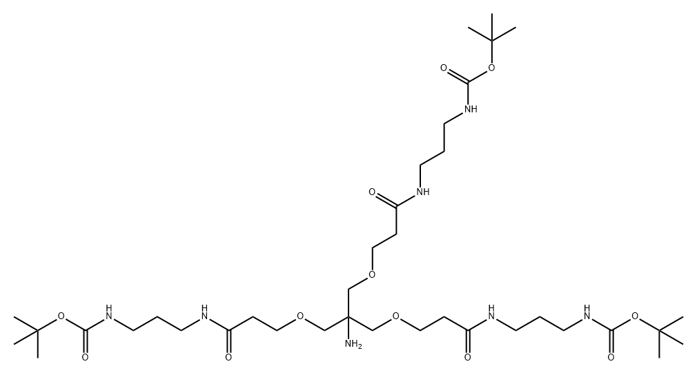 10,14-Dioxa-2,6,18,22-tetraazatricosanedioic acid, 12-amino-12-(13,13-dimethyl-5,11-dioxo-2,12-dioxa-6,10-diazatetradec-1-yl)-7,17-dioxo-, 1,23-bis(1,1-dimethylethyl) ester 结构式