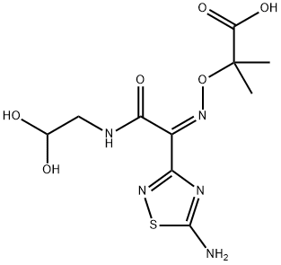Propanoic acid, 2-[[(Z)-[1-(5-amino-1,2,4-thiadiazol-3-yl)-2-[(2,2-dihydroxyethyl)amino]-2-oxoethylidene]amino]oxy]-2-methyl- Struktur