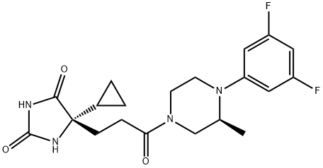 2,4-Imidazolidinedione, 5-cyclopropyl-5-[3-[(3S)-4-(3,5-difluorophenyl)-3-methyl-1-piperazinyl]-3-oxopropyl]-, (5S)- Structure