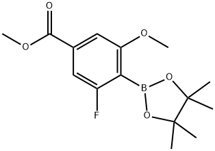 Benzoic acid, 3-fluoro-5-methoxy-4-(4,4,5,5-tetramethyl-1,3,2-dioxaborolan-2-yl)-, methyl ester 化学構造式