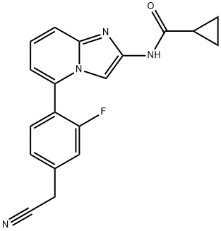 Cyclopropanecarboxamide, N-[5-[4-(cyanomethyl)-2-fluorophenyl]imidazo[1,2-a]pyridin-2-yl]- Struktur
