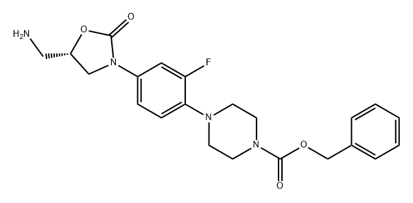1-Piperazinecarboxylic acid, 4-[4-[(5S)-5-(aminomethyl)-2-oxo-3-oxazolidinyl]-2-fluorophenyl]-, phenylmethyl ester Structure