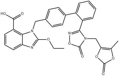 1H-Benzimidazole-7-carboxylic acid, 1-[[2'-[4,5-dihydro-4-[(5-methyl-2-oxo-1,3-dioxol-4-yl)methyl]-5-oxo-1,2,4-oxadiazol-3-yl][1,1'-biphenyl]-4-yl]methyl]-2-ethoxy-