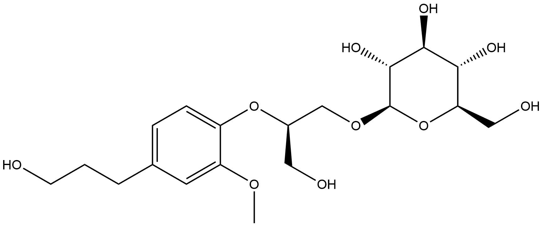 (2R)-3-Hydroxy-2-[4-(3-hydroxypropyl)-2- methoxyphenoxy]propyl beta-D-glucopyranoside Structure