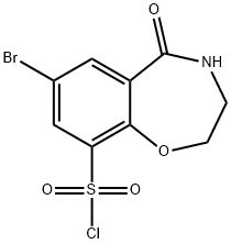 7-溴-5-氧代-2,3,4,5-四氢苯并[F][1,4]氧氮杂环庚烷-9-磺酰氯, 1989659-72-4, 结构式