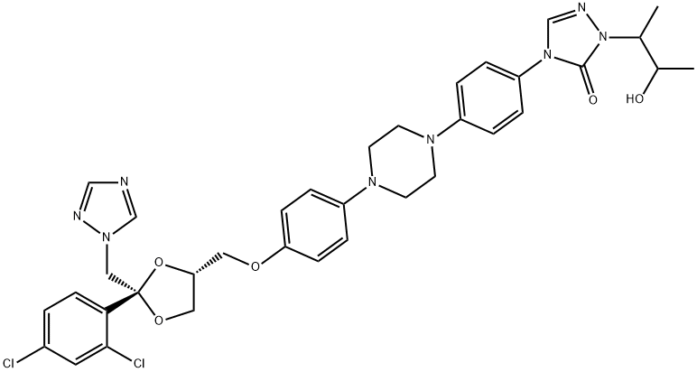 3H-1,2,4-Triazol-3-one, 4-[4-[4-[4-[[(2S,4R)-2-(2,4-dichlorophenyl)-2-(1H-1,2,4-triazol-1-ylmethyl)-1,3-dioxolan-4-yl]methoxy]phenyl]-1-piperazinyl]phenyl]-2,4-dihydro-2-(2-hydroxy-1-methylpropyl)- Struktur