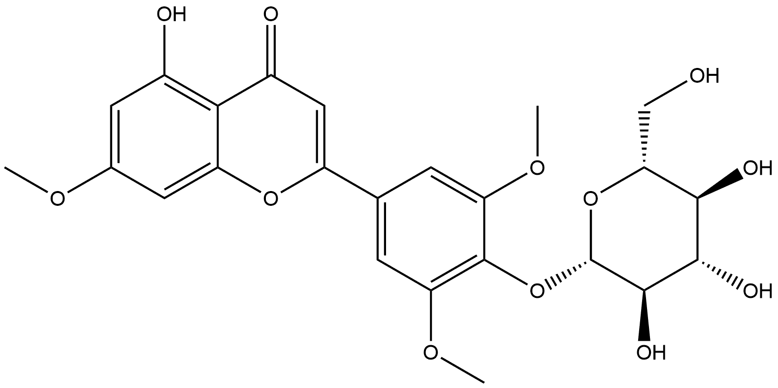 4H-1-Benzopyran-4-one, 2-[4-(β-D-glucopyranosyloxy)-3,5-dimethoxyphenyl]-5-hydroxy-7-methoxy- Structure
