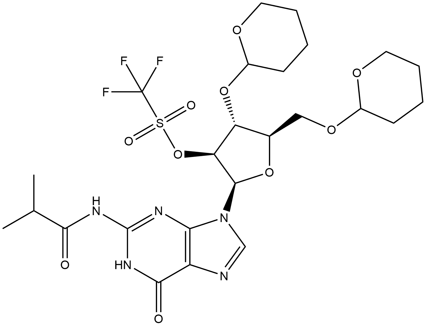 Propanamide, N-[9-[3,5-bis-O-(tetrahydro-2H-pyran-2-yl)-2-O-[(trifluoromethyl)sulfonyl]-β-D-arabinofuranosyl]-6,9-dihydro-6-oxo-1H-purin-2-yl]-2-methyl-