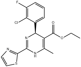 Ethyl (R)-4-(2-chloro-3-fluorophenyl)-6-methyl-2-(thiazol-2-yl)-1,4-dihydropyrimidine-5-carboxylate Structure