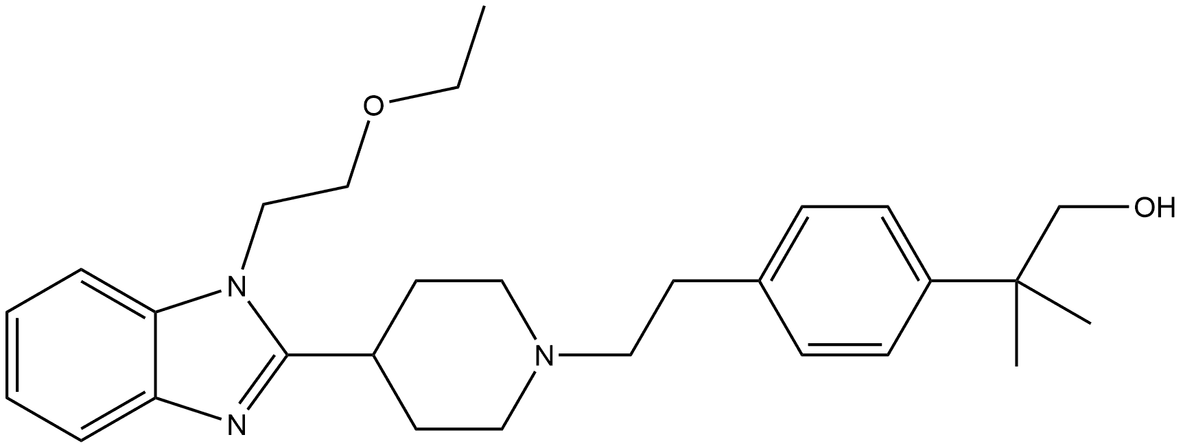 Benzeneethanol, 4-[2-[4-[1-(2-ethoxyethyl)-1H-benzimidazol-2-yl]-1-piperidinyl]ethyl]-β,β-dimethyl-|2-[4-(2-{4-[1-(2-乙氧基乙基)-1H-苯并咪唑-2-基]哌啶-1-基}乙基)苯基]-2-甲基丙醇(杂质1308-05)