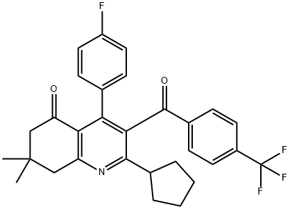 5(6H)-Quinolinone, 2-cyclopentyl-4-(4-fluorophenyl)-7,8-dihydro-7,7-dimethyl-3-[4-(trifluoromethyl)benzoyl]- 结构式