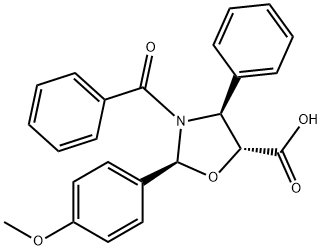 5-Oxazolidinecarboxylic acid, 3-benzoyl-2-(4-methoxyphenyl)-4-phenyl-, (2S,4S,5R)-, 202390-86-1, 结构式