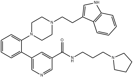3-Pyridinecarboxamide, 5-[2-[4-[2-(1H-indol-3-yl)ethyl]-1-piperazinyl]phenyl]-N-[3-(1-pyrrolidinyl)propyl]- Structure