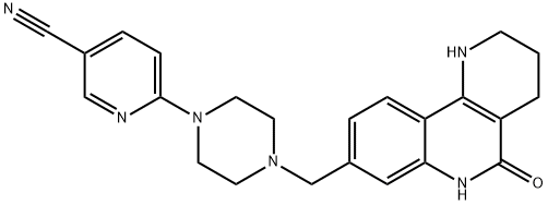 3-Pyridinecarbonitrile, 6-[4-[(1,2,3,4,5,6-hexahydro-5-oxobenzo[h]-1,6-naphthyridin-8-yl)methyl]-1-piperazinyl]- Struktur