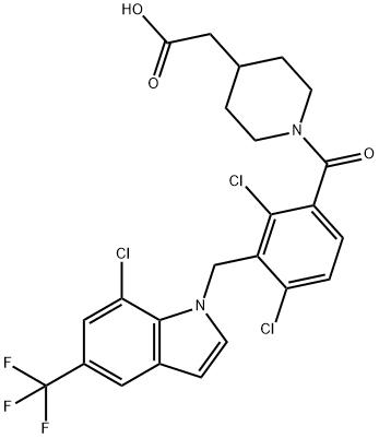 4-Piperidineacetic acid, 1-[2,4-dichloro-3-[[7-chloro-5-(trifluoromethyl)-1H-indol-1-yl]methyl]benzoyl]- Structure