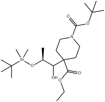 1,4-Piperidinedicarboxylic acid, 4-[(2S)-2-[[(1,1-dimethylethyl)dimethylsilyl]oxy]-1-hydroxypropyl]-, 1-(1,1-dimethylethyl) 4-ethyl ester Structure