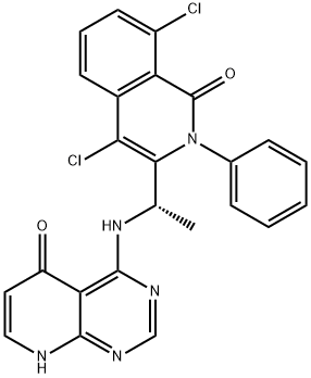 Pyrido[2,3-d]pyrimidin-5(8H)-one, 4-[[(1S)-1-(4,8-dichloro-1,2-dihydro-1-oxo-2-phenyl-3-isoquinolinyl)ethyl]amino]-,2055765-77-8,结构式