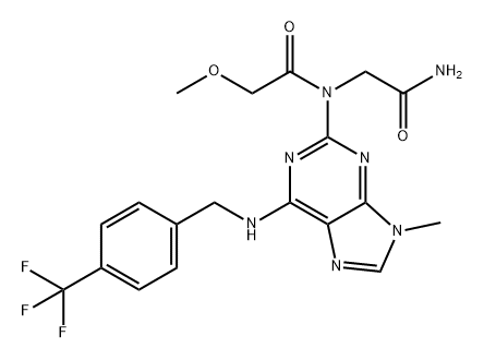 Acetamide, N-(2-amino-2-oxoethyl)-2-methoxy-N-[9-methyl-6-[[[4-(trifluoromethyl)phenyl]methyl]amino]-9H-purin-2-yl]- Struktur