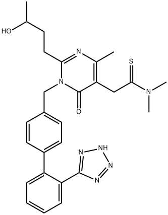 5-Pyrimidineethanethioamide, 1,6-dihydro-2-(3-hydroxybutyl)-N,N,4-trimethyl-6-oxo-1-[[2'-(2H-tetrazol-5-yl)[1,1'-biphenyl]-4-yl]methyl]- Structure