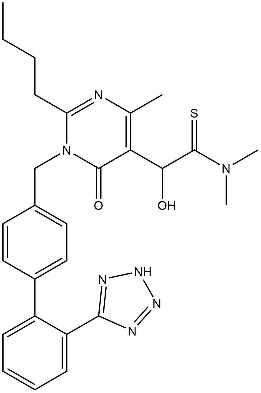 2-Butyl-1,6-dihydro-α-hydroxy-N,N,4-trimethyl-6-oxo-1-[[2′-(2H-tetrazol-5-yl)[1,1′-biphenyl]-4-yl]methyl]-5-pyrimidineethanethioamide 结构式