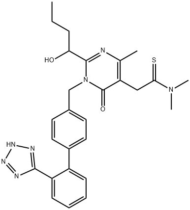 5-Pyrimidineethanethioamide, 1,6-dihydro-2-(1-hydroxybutyl)-N,N,4-trimethyl-6-oxo-1-[[2'-(2H-tetrazol-5-yl)[1,1'-biphenyl]-4-yl]methyl]- Structure